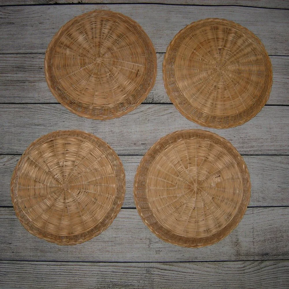 4 Vintage Wicker Paper Plate Holders